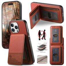 Per iPhone 15 Pro Twill Tessuto Pelle Verticale Flip RFID Card Bag Custodia per Telefono (Marrone)