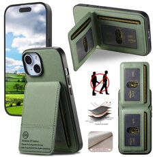 Per iPhone 15 Plus Twill Tessuto Pelle Verticale Flip RFID Card Bag Custodia per Telefono (Verde)