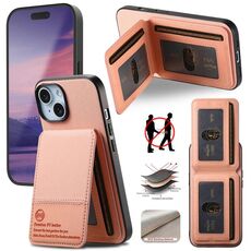 Per iPhone 15 Twill Tessuto Pelle Verticale Flip RFID Card Bag Custodia per Telefono (Rosa)