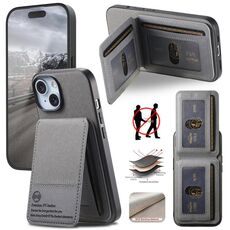 Per iPhone 14 Plus Twill Tessuto Pelle Verticale Flip RFID Card Bag Custodia per Telefono (Grigio)