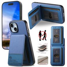 Per iPhone 14 Plus Twill Tessuto Pelle Verticale Flip RFID Card Bag Custodia per Telefono (Blu)