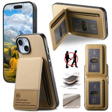 Per iPhone 14 Twill Tessuto Pelle Verticale Flip RFID Card Bag Custodia per Telefono (Cachi)
