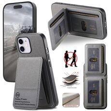 Per iPhone 12 Twill Tessuto Pelle Verticale Flip RFID Card Bag Custodia per Telefono (Grigio)