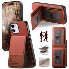 Per iPhone 12 Twill Tessuto Pelle Verticale Flip RFID Card Bag Custodia per Telefono (Marrone)