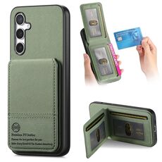 Per Samsung Galaxy S24 FE 5G Twill Tessuto Pelle Verticale Flip RFID Card Bag Custodia per Telefono (Verde)