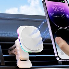 Per iPhone 12-16 Cellulare Auto Caricabatterie Magnetico Wireless Supporto per Bocchetta dell'Aria Auto Caricabatterie Rapido Luce RGB (Bianco)