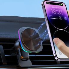 Per iPhone 12-16 Cellulare Auto Caricabatterie Magnetico Wireless Supporto per Bocchetta dell'Aria Auto Caricabatterie Rapido Luce RGB (Nero)