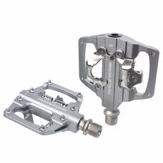 RACEWORK RK213 1 paio di pedali SPD + Flat per mountain bike, autobloccanti, a doppio scopo (argento)