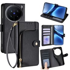 Per vivo X200 Pro 5G Custodia in pelle con cerniera (nero)