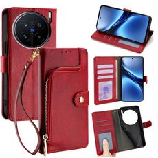Per vivo X200 Pro 5G Custodia in pelle con cerniera (rosso)