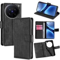 Per vivo X200 Pro 5G Custodia per telefono in pelle con chiusura magnetica in coccodrillo (nero)