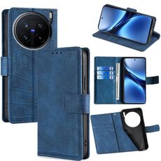 Per vivo X200 Pro 5G Custodia per telefono in pelle con chiusura magnetica in coccodrillo (blu)