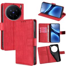 Per vivo X200 Pro 5G Custodia per telefono in pelle con chiusura magnetica in coccodrillo (rosso)