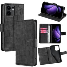 Per OPPO Reno13 F 5G / 4G Custodia in pelle con chiusura magnetica effetto coccodrillo (nero)