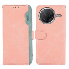 Per Xiaomi Poco F7 Pro / F7 Ultra Global ABEEL Custodia per telefono in pelle magnetica RFID Color Block (rosa-ciano)