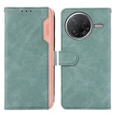 Per Xiaomi Poco F7 Pro / F7 Ultra Global ABEEL Custodia per telefono in pelle magnetica RFID Color Block (ciano-rosa)