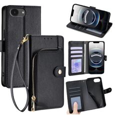 Per iPhone 16e Custodia per telefono in pelle con cerniera (nero)