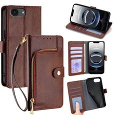 Per iPhone 16e Custodia per telefono in pelle con cerniera (marrone)