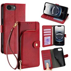 Per iPhone 16e Custodia per telefono in pelle con cerniera (rosso)
