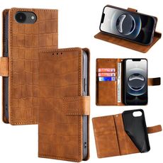 Per iPhone 16e Custodia per telefono in pelle con chiusura magnetica effetto coccodrillo (marrone)