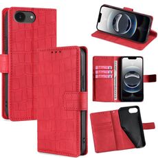 Per iPhone 16e Custodia per telefono in pelle con chiusura magnetica e effetto pelle di coccodrillo (rosso)