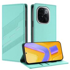 Per vivo iQOO Z9s Pro 5G India Custodia per telefono in pelle retrò con portafoglio multifunzionale in rilievo (verde menta)