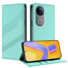 Per vivo V50 5G Global Embossed Multi-funzionale Portafoglio Retro Custodia per Telefono in Pelle (Verde Menta)