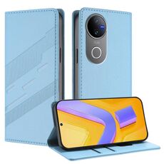 Per vivo V50 5G Global Embossed Multi-funzionale Portafoglio Retro Custodia per telefono in pelle (azzurro chiaro)