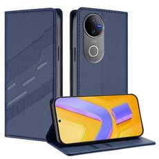 Per vivo V50 5G Global Embossed Multi-funzionale Portafoglio Retro Custodia per Telefono in Pelle (Blu Scuro)
