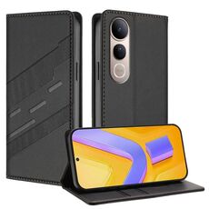 Per vivo V50 Lite 5G Custodia per telefono in pelle retrò con portafoglio multifunzionale in rilievo (nero)