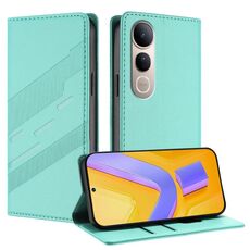 Per vivo V50 Lite 5G Custodia per telefono in pelle retrò con portafoglio multifunzionale in rilievo (verde menta)
