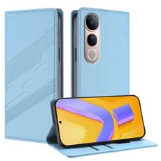 Per vivo V50 Lite 5G Custodia per telefono in pelle retrò con portafoglio multifunzionale in rilievo (azzurro chiaro)
