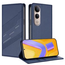 Per vivo V50 Lite 5G Custodia per telefono in pelle retrò con portafoglio multifunzionale in rilievo (blu scuro)