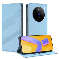 Per vivo X100s 5G Global Embossed Multi-funzionale Portafoglio Retro Custodia in Pelle per Telefono (Blu Chiaro)
