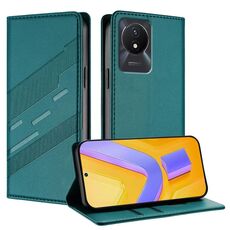 Per vivo Y02A 4G / Y02 4G / Y11 2023 Custodia per telefono in pelle retrò con portafoglio multifunzionale in rilievo (verde scuro)