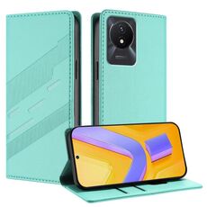 Per vivo Y02A 4G / Y02 4G / Y11 2023 Custodia per telefono in pelle retrò con portafoglio multifunzionale in rilievo (verde menta)