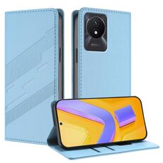 Per vivo Y02A 4G / Y02 4G / Y11 2023 Custodia per telefono in pelle retrò con portafoglio multifunzionale in rilievo (azzurro chiaro)