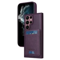 Per Samsung Galaxy S22 Ultra 5G BETOPNICE Custodia per telefono con portafoglio MagSafe staccabile verticale a ribalta (viola)