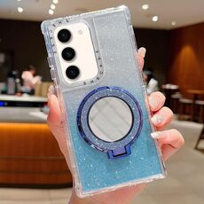 Per Samsung Galaxy S22 Mirror Holder Glitter MagSafe Custodia per telefono (blu)