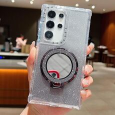 Per Samsung Galaxy S22 Ultra Mirror Holder Glitter MagSafe Custodia per telefono (nero)