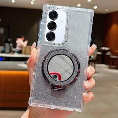 Per Samsung Galaxy S24+ / S25+ Mirror Holder Glitter MagSafe Custodia per telefono (nero)