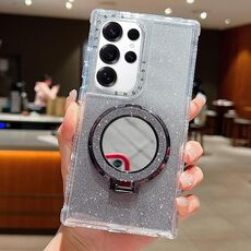 Per Samsung Galaxy S24 Ultra / S25 Ultra Mirror Holder Glitterr MagSafe Custodia per telefono (nero)