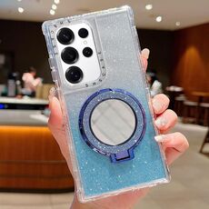 Per Samsung Galaxy S24 Ultra / S25 Ultra Mirror Holder Glitterr MagSafe Custodia per telefono (blu)