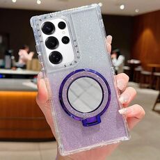 Per Samsung Galaxy S24 Ultra / S25 Ultra Mirror Holder Glitter MagSafe Custodia per telefono (viola)