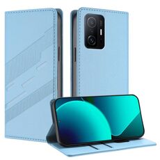 Per Xiaomi 11T / 11T Pro Custodia per telefono in pelle retrò con portafoglio multifunzionale in rilievo (azzurro chiaro)