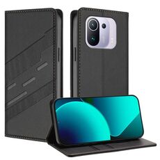 Per Xiaomi Mi 11 Pro Custodia per telefono in pelle retrò con portafoglio multifunzionale in rilievo (nero)