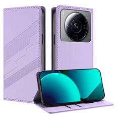 Per Xiaomi 12S Ultra Embossed Multi-funzionale Portafoglio Retro Custodia per Telefono in Pelle (Viola Chiaro)