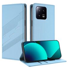 Per Xiaomi 13 5G Custodia per telefono in pelle retrò con portafoglio multifunzionale in rilievo (azzurro chiaro)