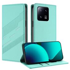 Per Xiaomi 13 Pro 5G Custodia per telefono in pelle retrò con portafoglio multifunzionale in rilievo (verde menta)