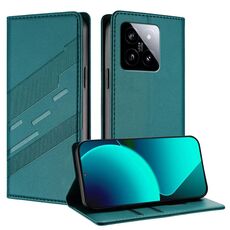 Per Xiaomi 14 5G Global Embossed Multi-funzionale Portafoglio Retro Custodia in Pelle per Telefono (Verde Scuro)